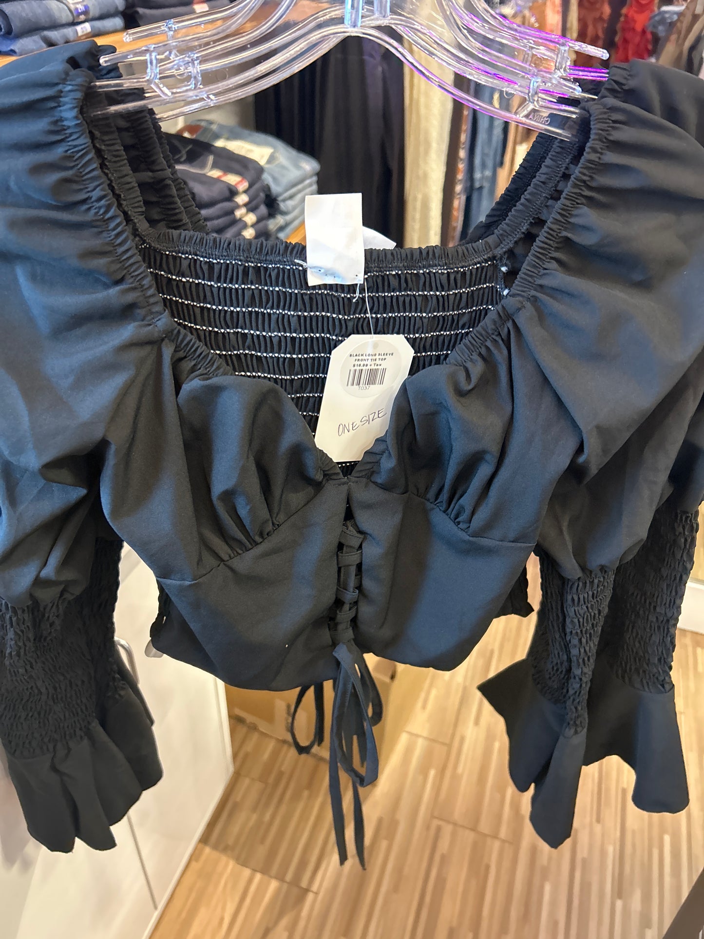 Long sleeve front tie top