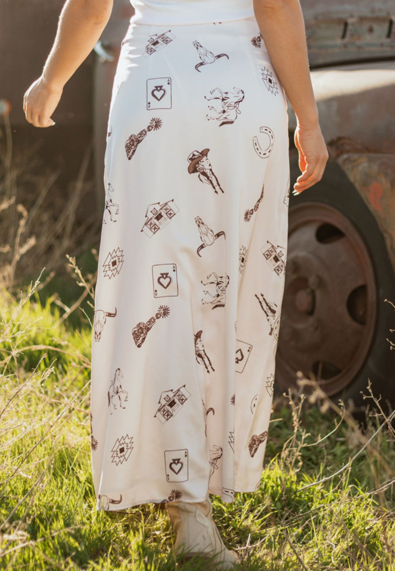 Silk western graphic skirt