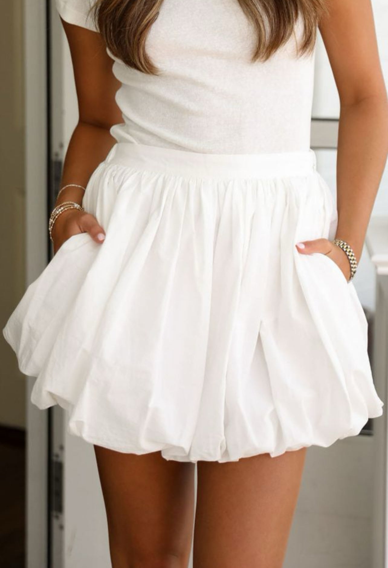 White Bubble Mini Skirt With Pockets