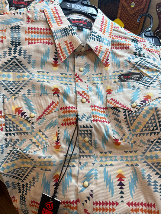 (Rock And Roll Denim Aztec LS Snap