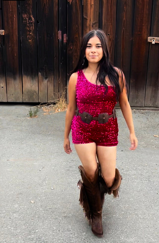 Sequin Romper (fuchsia)