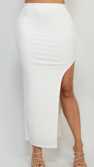 Split-Leg Ribbed Maxi Skirt