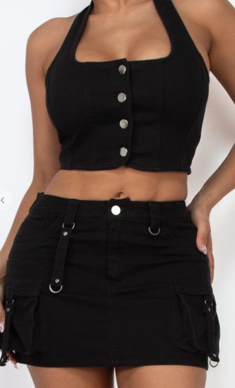 Halter Neck Button Crop Top final sale