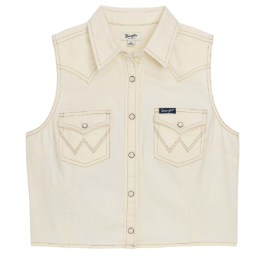 Wrangler Retro Punchy Sleeveless Denim Snap Shirt - White - 112379493