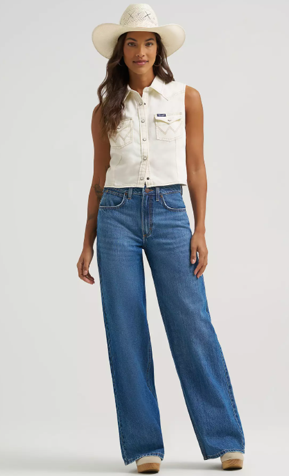 Wrangler Retro Punchy Sleeveless Denim Snap Shirt - White - 112379493